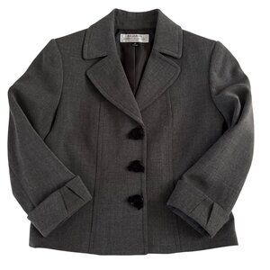 Tahari Petite Cropped Blazer Jacket Womens 4P Gray 3/4 Sleeve Arthur‎ S Levine